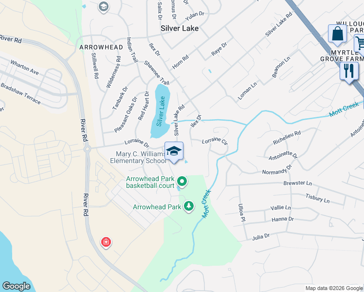 map of restaurants, bars, coffee shops, grocery stores, and more near 5206 Ilex Drive in Wilmington