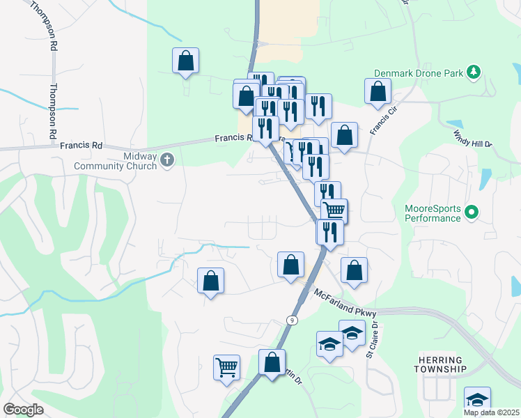 map of restaurants, bars, coffee shops, grocery stores, and more near 5880 Atlanta Highway in Alpharetta