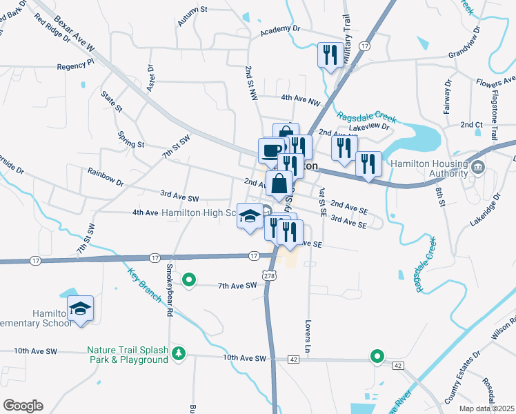 map of restaurants, bars, coffee shops, grocery stores, and more near 400 Military Street South in Hamilton