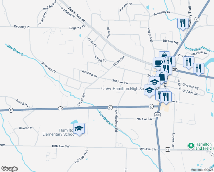 map of restaurants, bars, coffee shops, grocery stores, and more near 794 4th Avenue in Haleyville