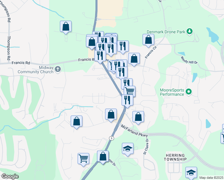 map of restaurants, bars, coffee shops, grocery stores, and more near 5880 Atlanta Highway in Alpharetta