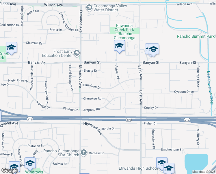 map of restaurants, bars, coffee shops, grocery stores, and more near 6264 Shore Pine Court in Rancho Cucamonga