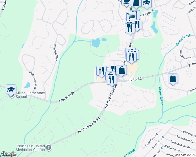 map of restaurants, bars, coffee shops, grocery stores, and more near 104 Salusbury Lane in Columbia
