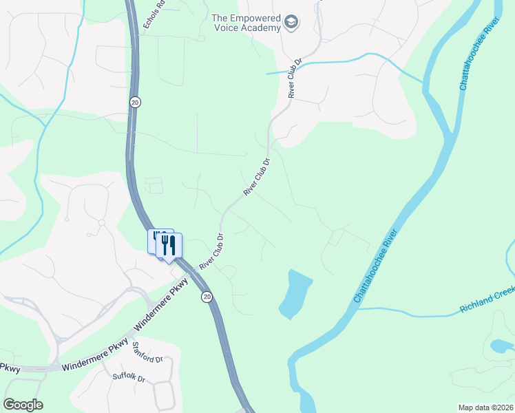 map of restaurants, bars, coffee shops, grocery stores, and more near 3530 Hidden Lake Drive in Cumming