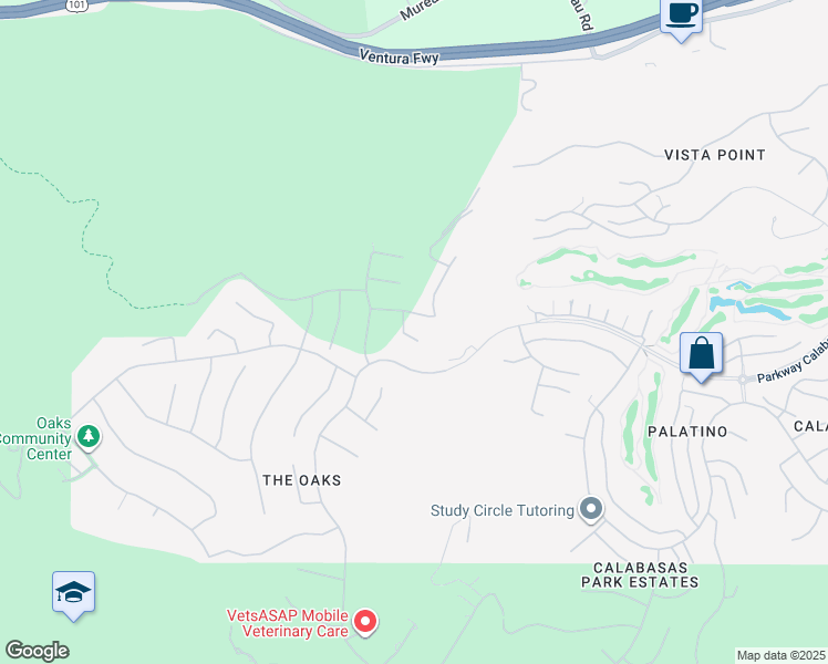 map of restaurants, bars, coffee shops, grocery stores, and more near 4130 Prado De Los Caballos in Calabasas