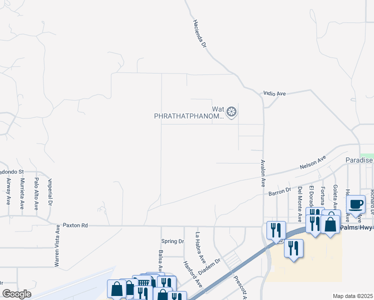 map of restaurants, bars, coffee shops, grocery stores, and more near 2345 Yucca Mesa Road in Yucca Valley