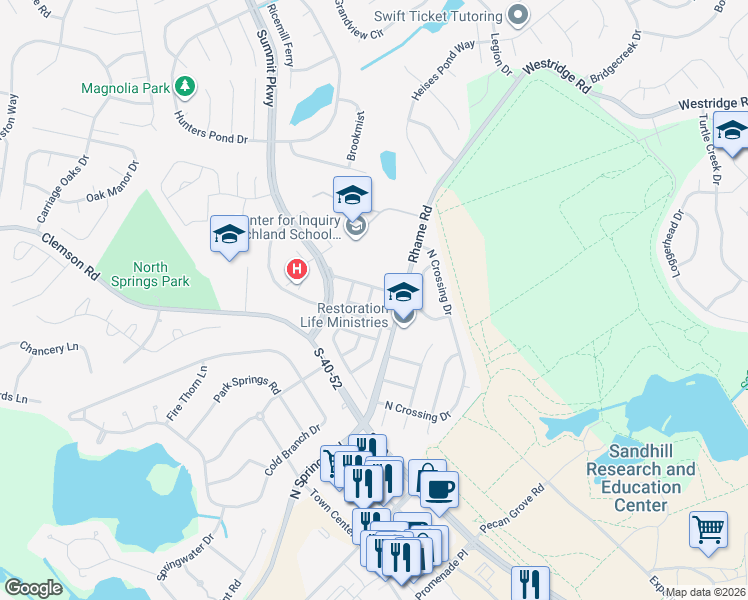 map of restaurants, bars, coffee shops, grocery stores, and more near 541 Summit Square in Columbia