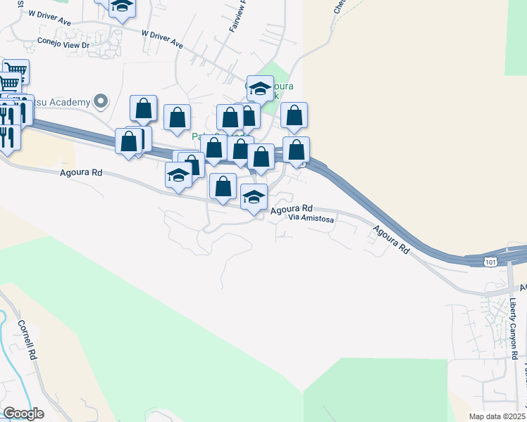 map of restaurants, bars, coffee shops, grocery stores, and more near in Agoura Hills