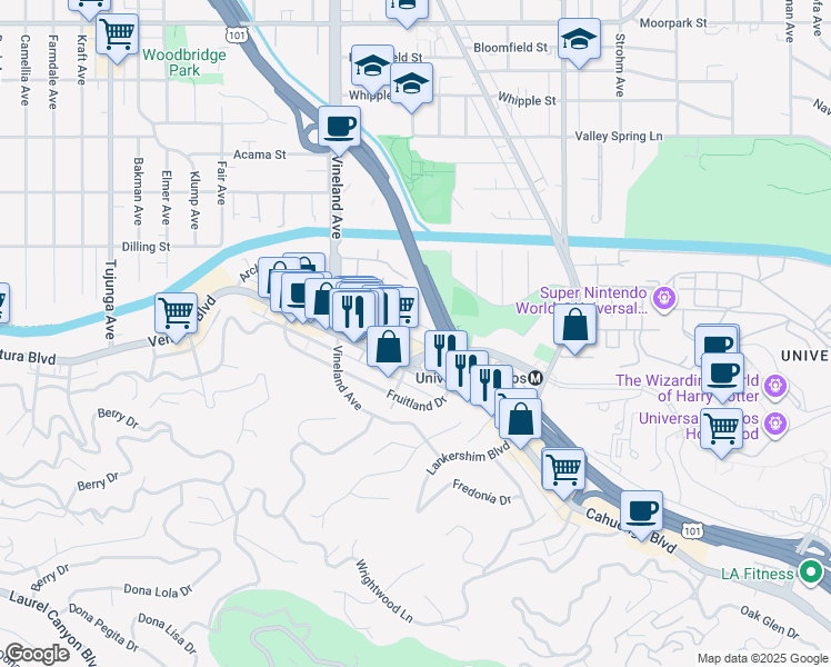 map of restaurants, bars, coffee shops, grocery stores, and more near in Los Angeles