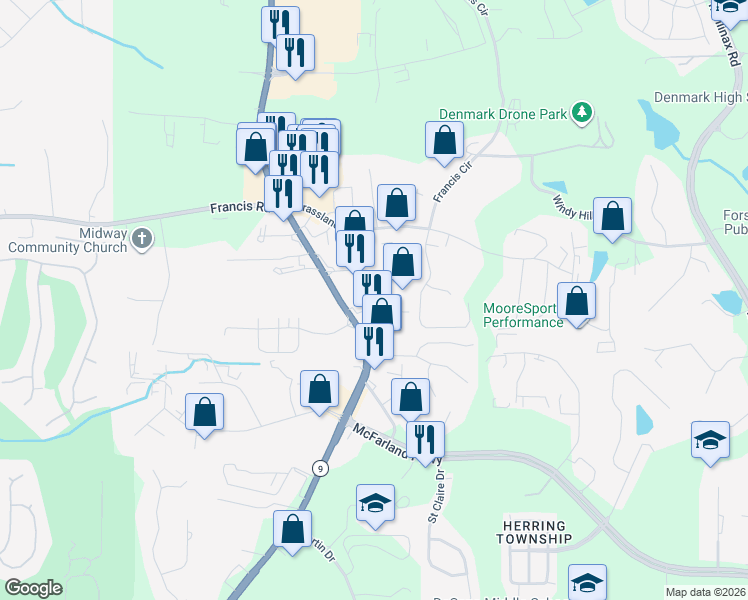 map of restaurants, bars, coffee shops, grocery stores, and more near 5925 Gateway Drive in Alpharetta
