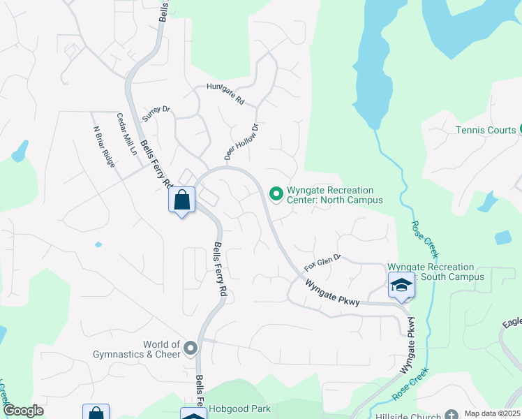 map of restaurants, bars, coffee shops, grocery stores, and more near 5018 Wesleyan Drive in Woodstock