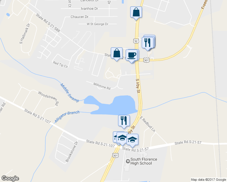 map of restaurants, bars, coffee shops, grocery stores, and more near 408 Millstone Road in Florence