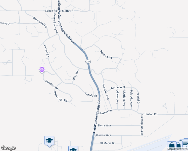map of restaurants, bars, coffee shops, grocery stores, and more near 57333 Buena Suerte Road in Yucca Valley