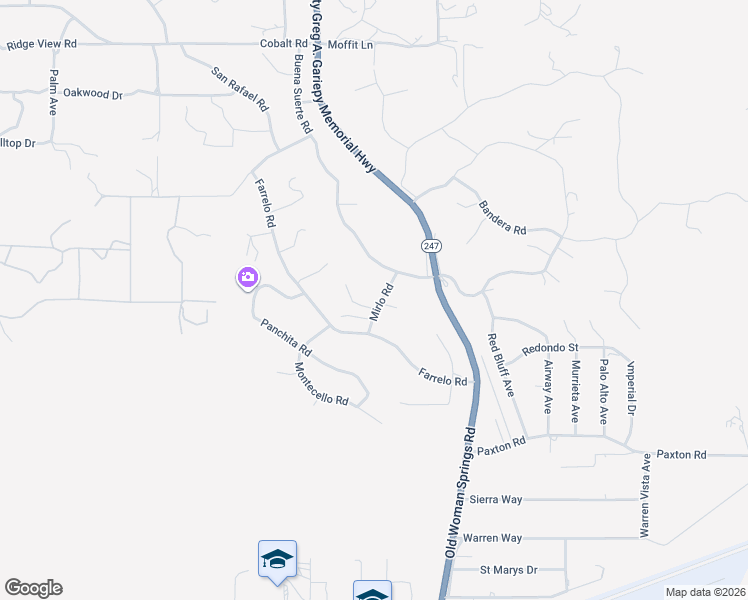map of restaurants, bars, coffee shops, grocery stores, and more near 6196 Mirlo Road in Yucca Valley