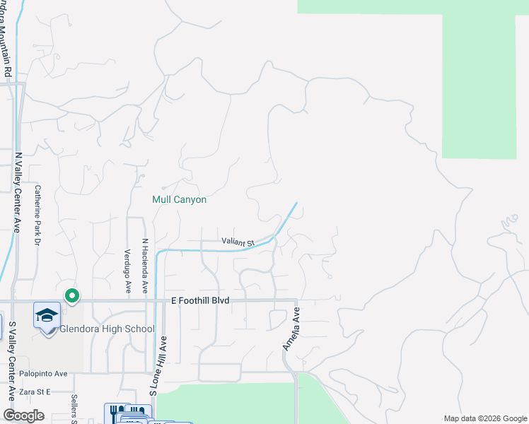 map of restaurants, bars, coffee shops, grocery stores, and more near 257 Morgan Ranch Road in Glendora