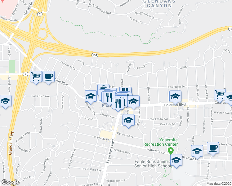 map of restaurants, bars, coffee shops, grocery stores, and more near in Los Angeles