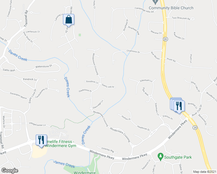 map of restaurants, bars, coffee shops, grocery stores, and more near 2430 Gants Hill Place in Cumming