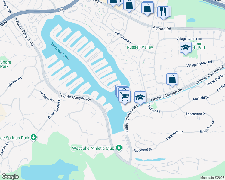 map of restaurants, bars, coffee shops, grocery stores, and more near 3906 Fairbreeze Circle in Westlake Village