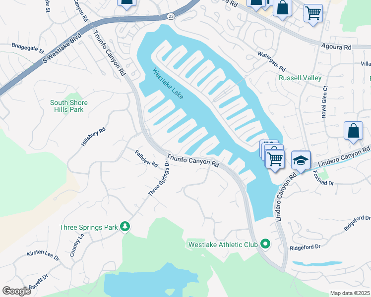 map of restaurants, bars, coffee shops, grocery stores, and more near 3810 Bowsprit Circle in Westlake Village