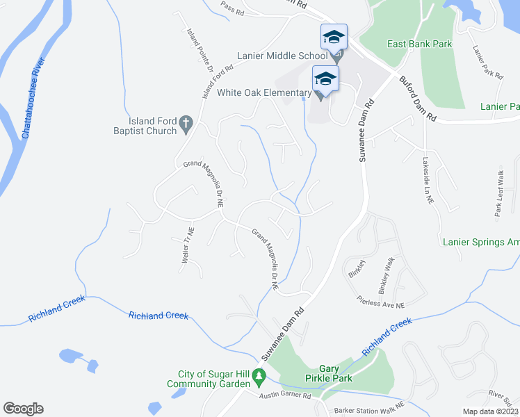 map of restaurants, bars, coffee shops, grocery stores, and more near 6451 Sweet Laurel Run Northeast in Sugar Hill