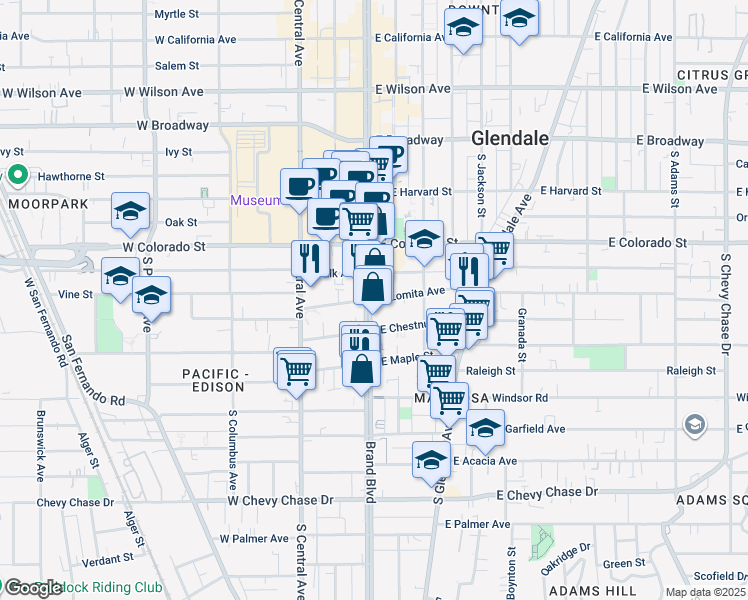 map of restaurants, bars, coffee shops, grocery stores, and more near 810 East Lomita Avenue in Glendale
