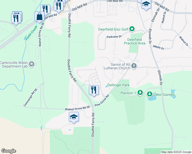 map of restaurants, bars, coffee shops, grocery stores, and more near 20 Deering Way in Cartersville