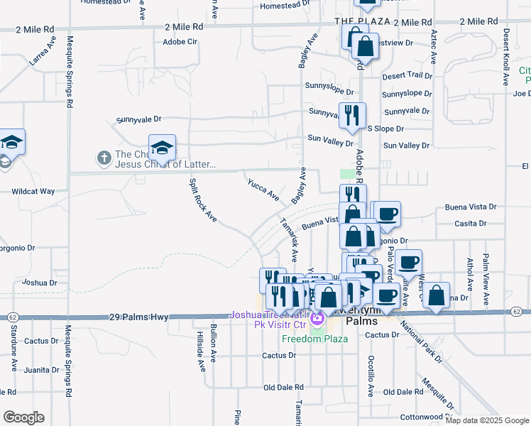 map of restaurants, bars, coffee shops, grocery stores, and more near 6278 Tamarisk Avenue in Twentynine Palms