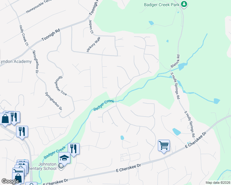 map of restaurants, bars, coffee shops, grocery stores, and more near 181 Highlands Drive in Woodstock