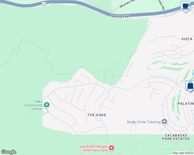 map of restaurants, bars, coffee shops, grocery stores, and more near 4133 Prado De Las Cabras in Calabasas