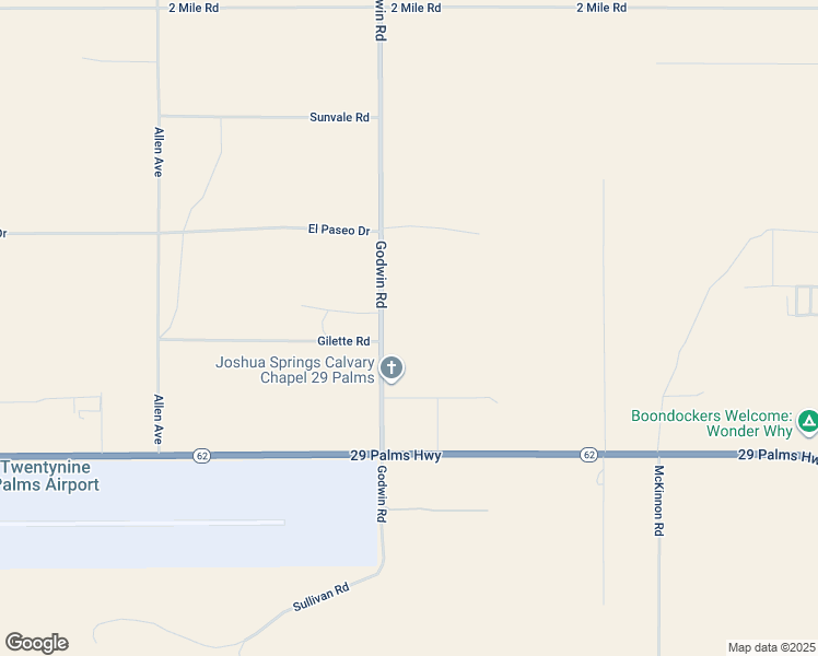 map of restaurants, bars, coffee shops, grocery stores, and more near 6289 Godwin Road in Twentynine Palms