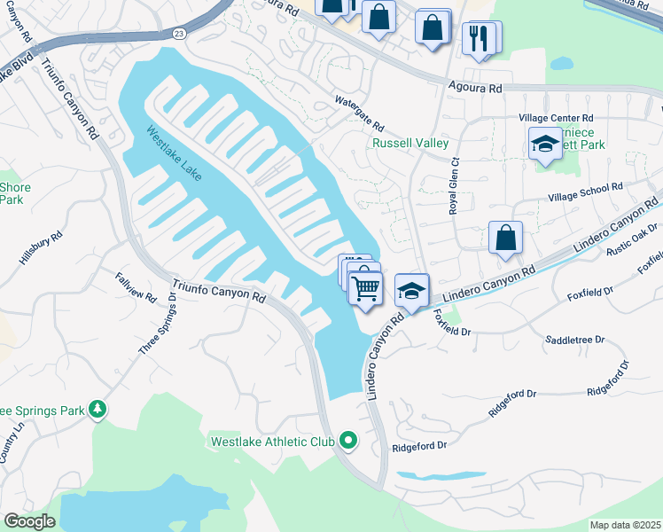 map of restaurants, bars, coffee shops, grocery stores, and more near 3912 Fairbreeze Circle in Westlake Village