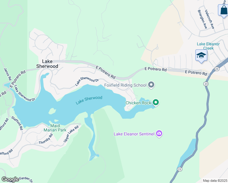 map of restaurants, bars, coffee shops, grocery stores, and more near 844 Lake Sherwood Drive in Lake Sherwood