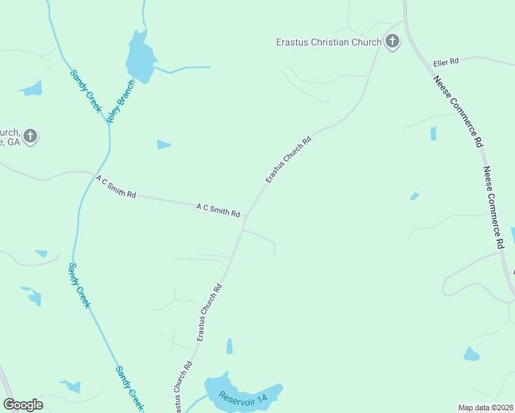 map of restaurants, bars, coffee shops, grocery stores, and more near 1448 Erastus Church Road in Commerce