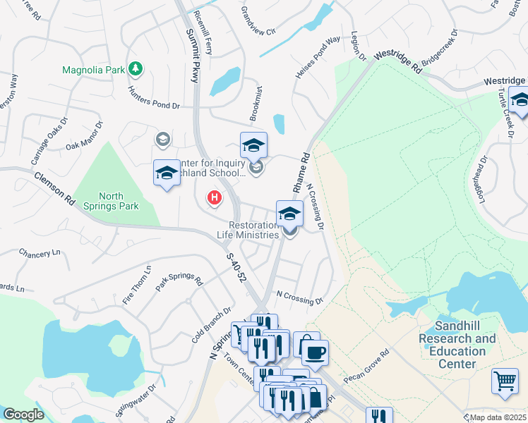 map of restaurants, bars, coffee shops, grocery stores, and more near 807 Summit Square in Columbia