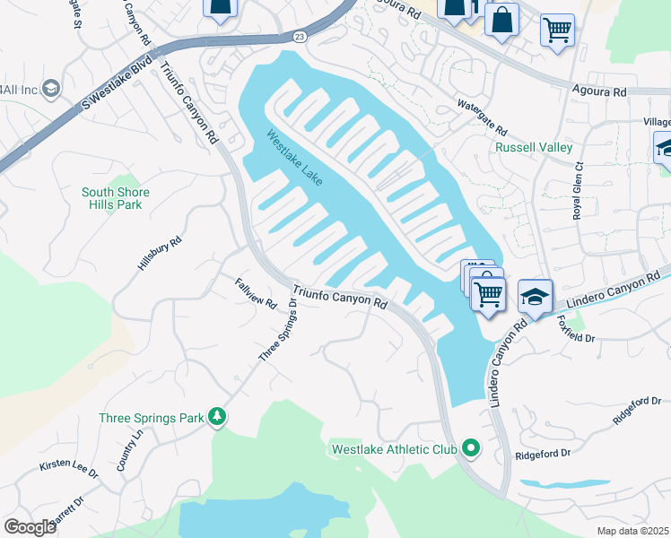map of restaurants, bars, coffee shops, grocery stores, and more near 3816 Bowsprit Circle in Westlake Village