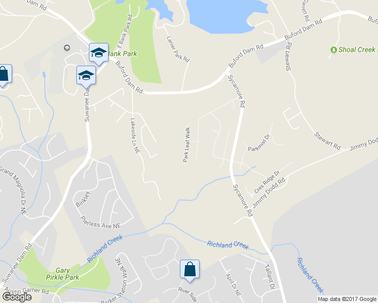 map of restaurants, bars, coffee shops, grocery stores, and more near 6125 Park Leaf Walk in Buford