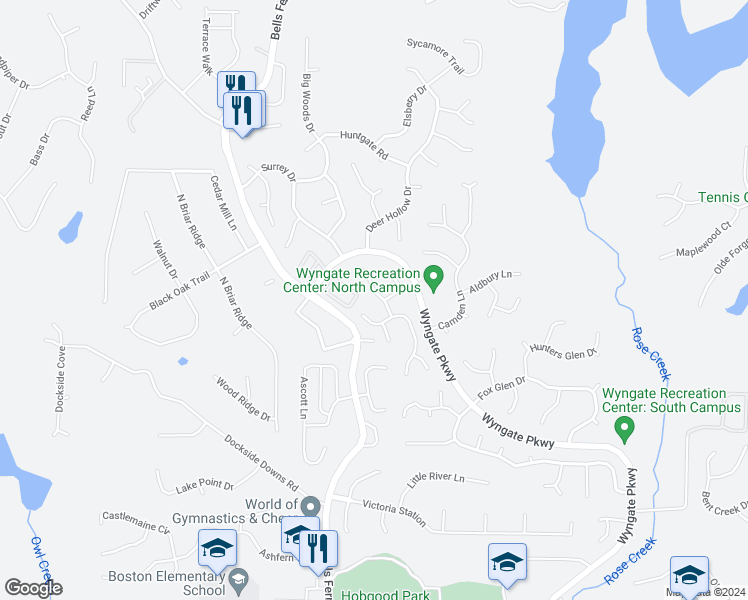 map of restaurants, bars, coffee shops, grocery stores, and more near 1007 Braelin Court in Woodstock