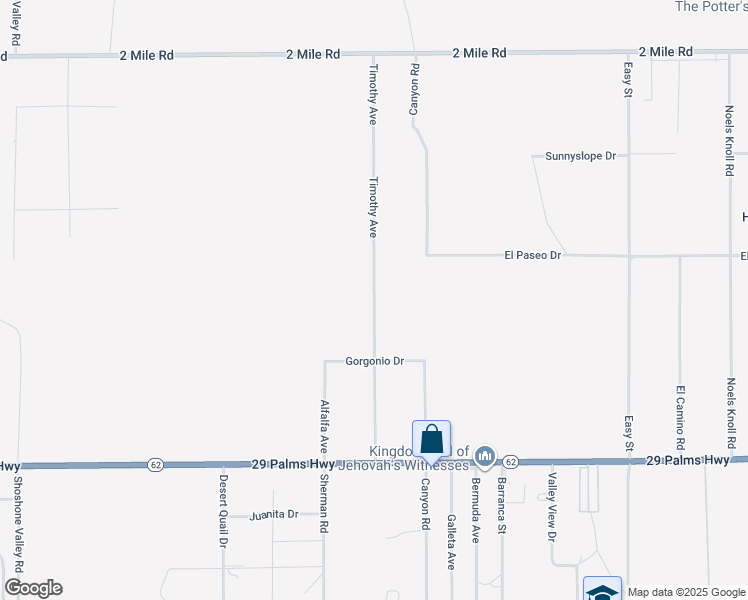 map of restaurants, bars, coffee shops, grocery stores, and more near Canyon Road in Twentynine Palms