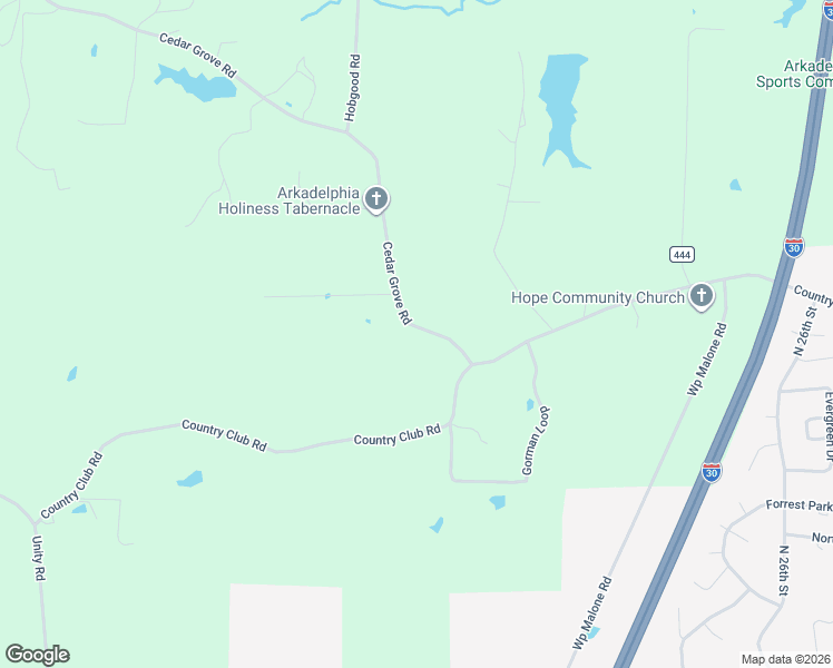 map of restaurants, bars, coffee shops, grocery stores, and more near 94 Cedar Grove Road in Arkadelphia