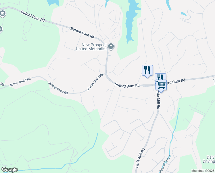 map of restaurants, bars, coffee shops, grocery stores, and more near 2078 Sidney Cove Court in Buford