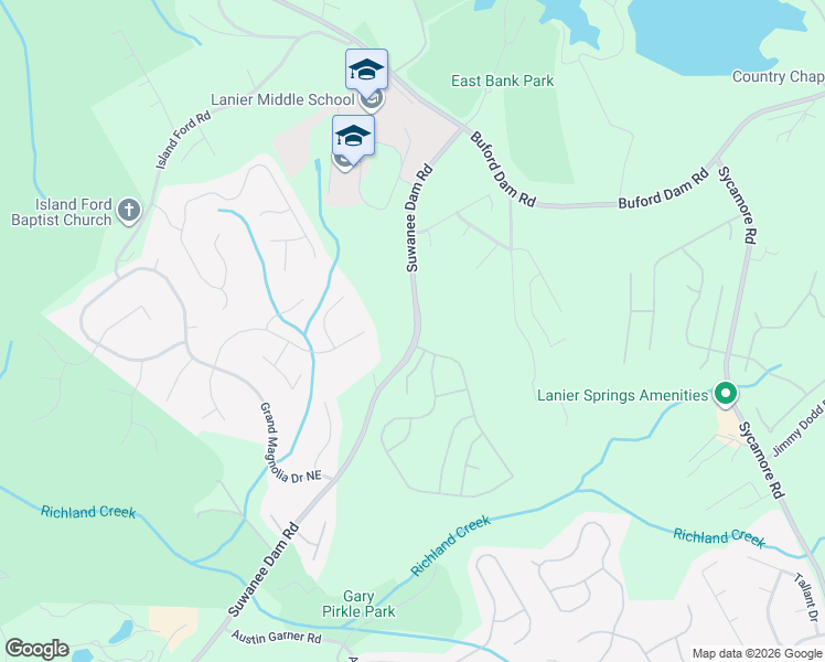 map of restaurants, bars, coffee shops, grocery stores, and more near 6385 Suwanee Dam Road in Sugar Hill
