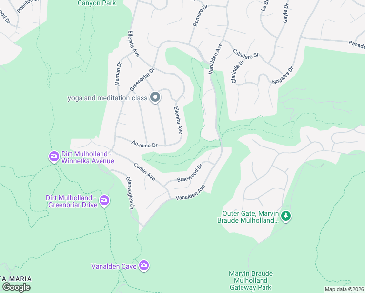 map of restaurants, bars, coffee shops, grocery stores, and more near 3960 Ellenita Avenue in Los Angeles