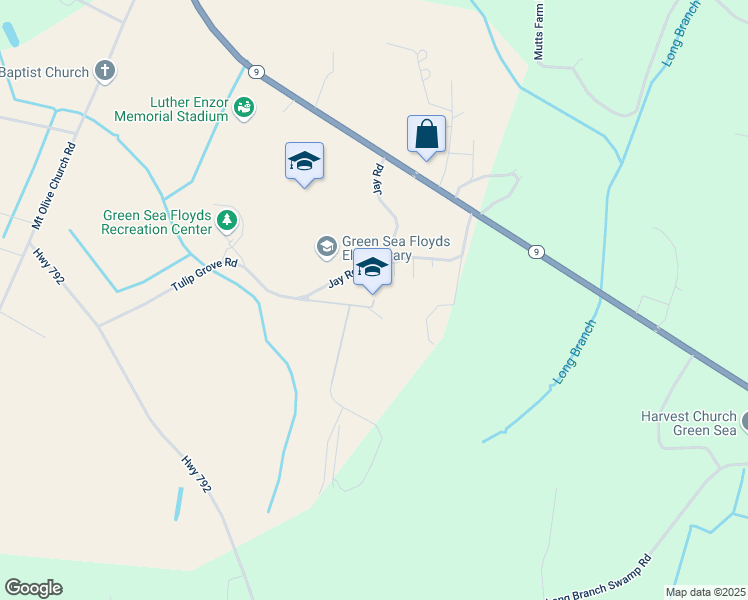 map of restaurants, bars, coffee shops, grocery stores, and more near 5000 Tulip Grove Road in Green Sea