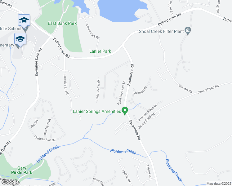 map of restaurants, bars, coffee shops, grocery stores, and more near 1228 Sparkling Cove Drive in Buford