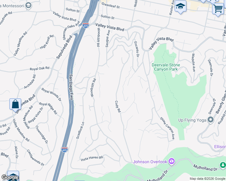 map of restaurants, bars, coffee shops, grocery stores, and more near 3901 Cody Road in Los Angeles