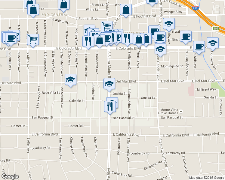 map of restaurants, bars, coffee shops, grocery stores, and more near 15608 Spinning Avenue in Gardena