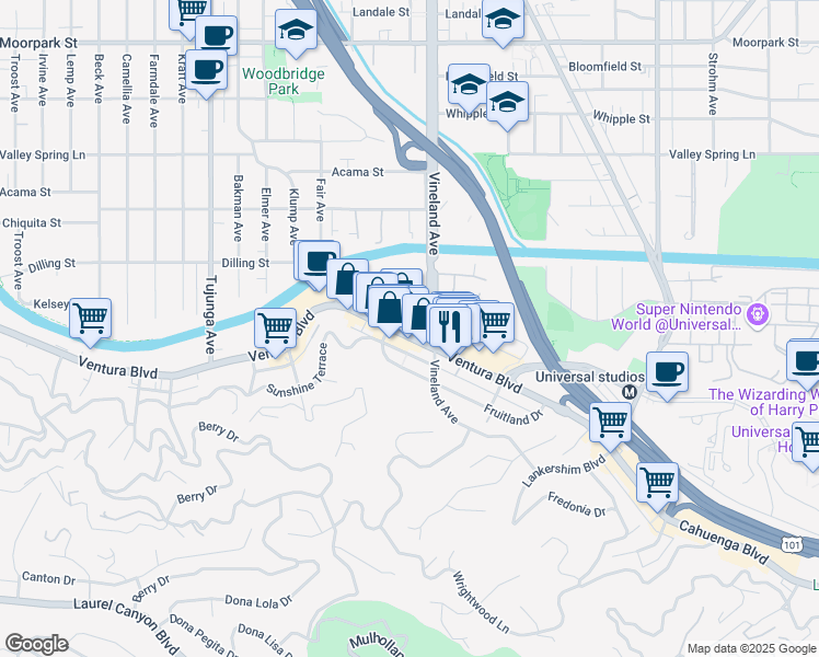 map of restaurants, bars, coffee shops, grocery stores, and more near 4040 Arch Drive in Los Angeles