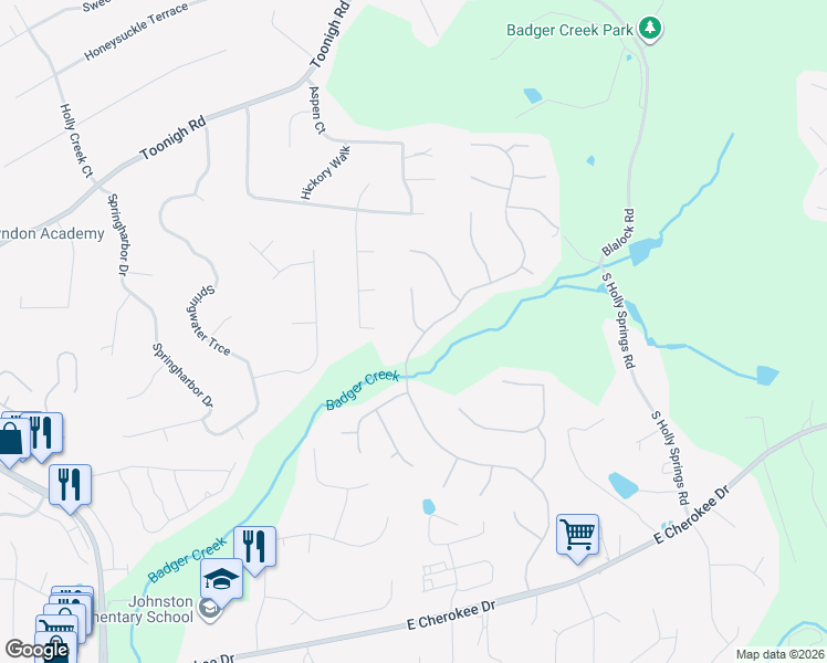 map of restaurants, bars, coffee shops, grocery stores, and more near 185 Highlands Drive in Woodstock