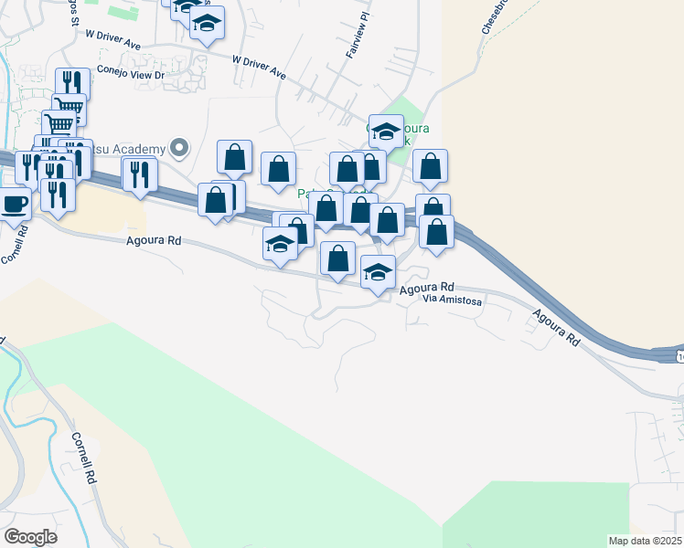 map of restaurants, bars, coffee shops, grocery stores, and more near 28219 Agoura Road in Agoura Hills
