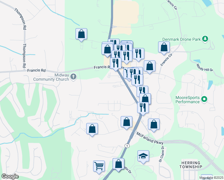map of restaurants, bars, coffee shops, grocery stores, and more near 5840 Atlanta Highway in Alpharetta
